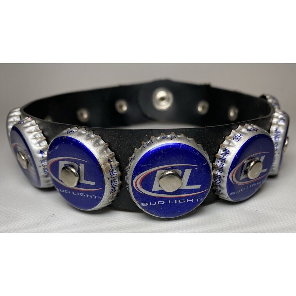 Vintage Black Rubber Choker Gothic Necklace Punk Rock Beer Cap 16" Bud Light Art